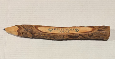 Vintage & RARE Great Wolf Lodge Wooden Log 12'' x 2'' Huge Wood Pencil COOL! LOOK!