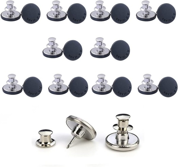 10 StüCk JeansknöPfe 17Mm Schwarz Stecken Ohne NäHen DIY HosenknöPfe-image