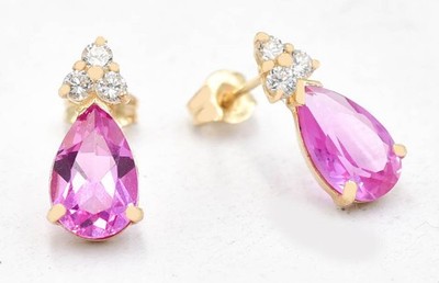 LAB CREATED 2,96 kt ROSA & WEISSER SAPHIR OHRSTECKER 14 K MASSIV GOLD - NEU MIT ETIKETT