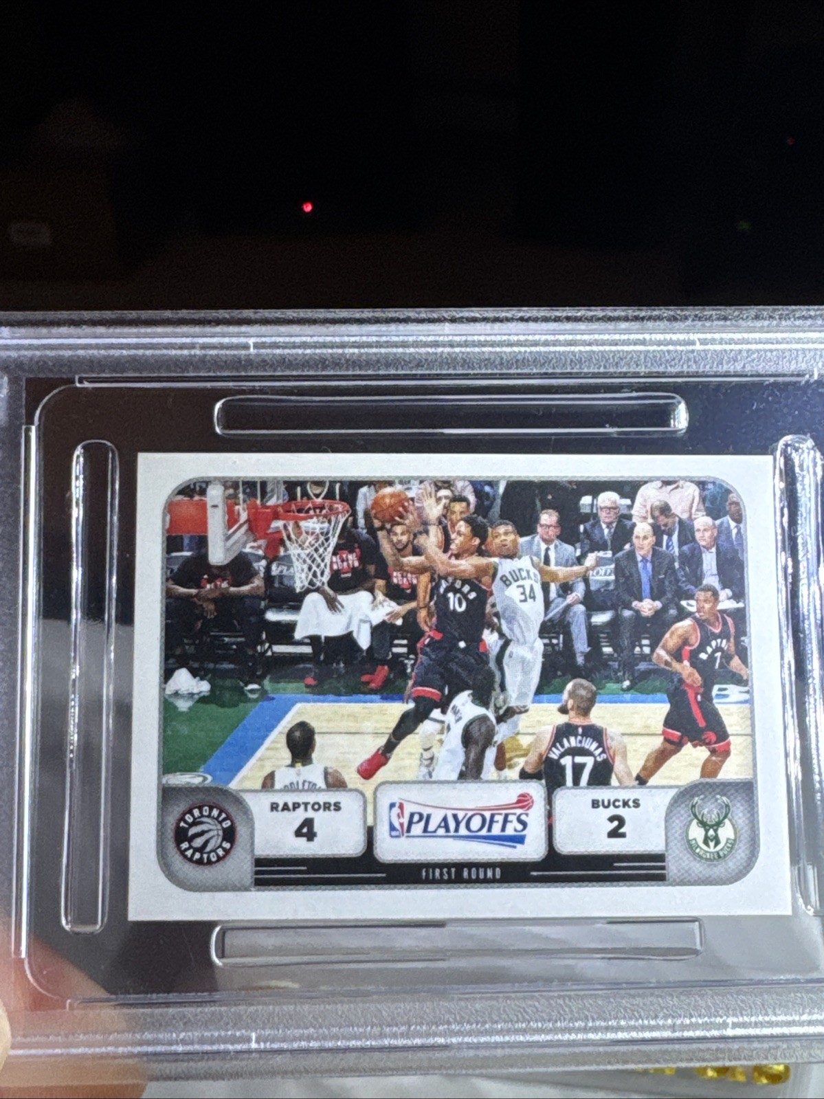 2017 Panini NBA Stickers #414 Bucks Giannis vs Raptors DeRozan - PSA 10 - POP 2 view 3