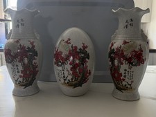 Chinese Crackle Glaze Vases & Jar with Plum Blossom, Calligraphy, Floral Design