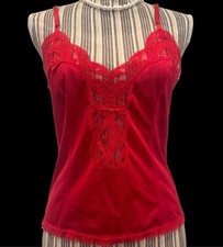Vintage Impulse Red Babydoll Cami Top M Lace Trim Nylon Adjustable Straps USA
