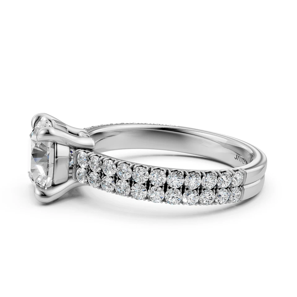 Conjunto de pinos redondos corte U anel de noivado de diamante GIA E VVS2 ouro branco 14k 1 quilate - Imagem 2 de 4