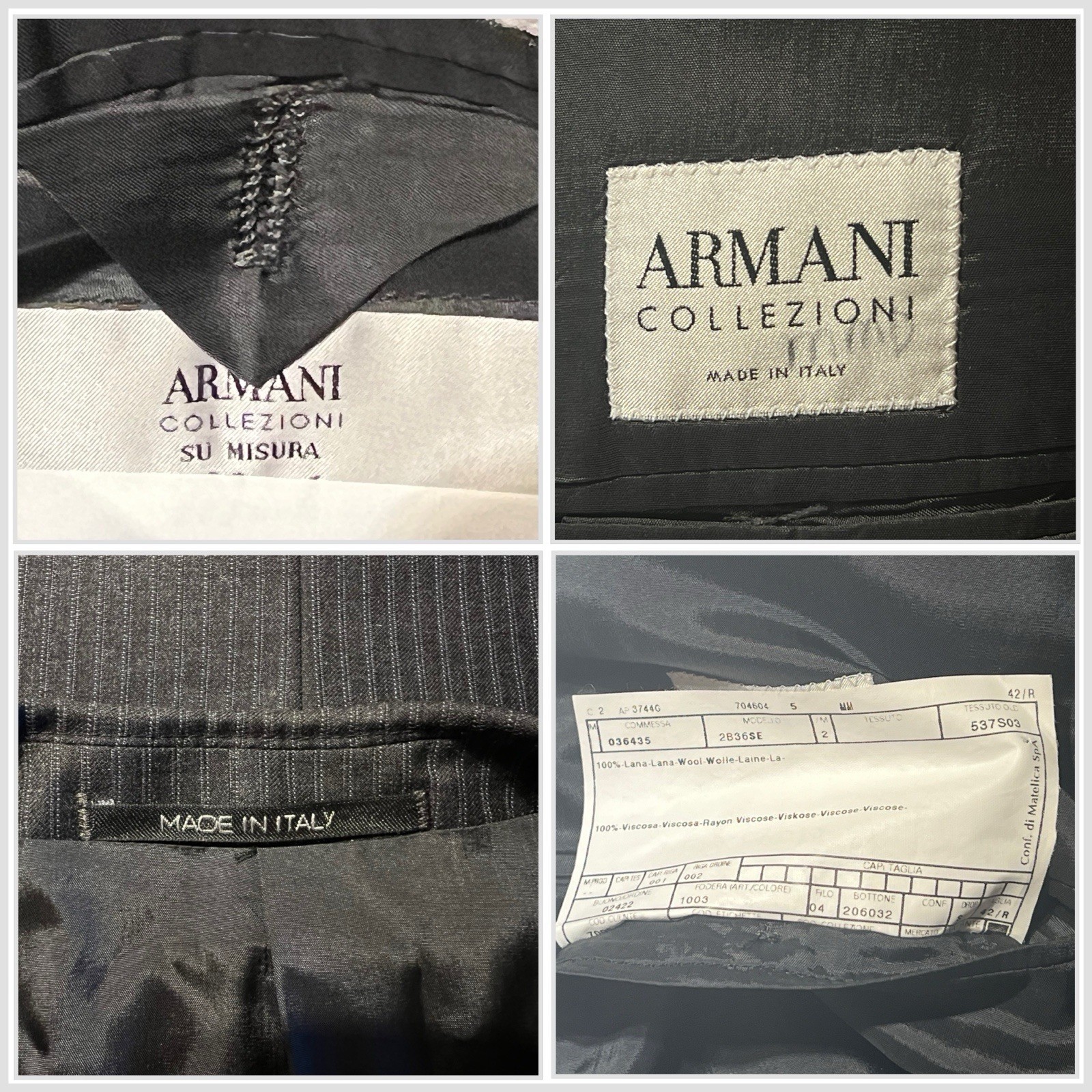 Armani Collezioni Su Misura 42R 34x30 Gray Micro-Stripe Italian Designer Suit
