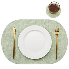 Oval Table Mats Set of 6, Faux Leather Placemats for Round Large, Green