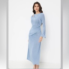 Cider ASYMMETRICAL NECK RUCHED TEXTURE METAL MAXI DRESS M Ci1-12