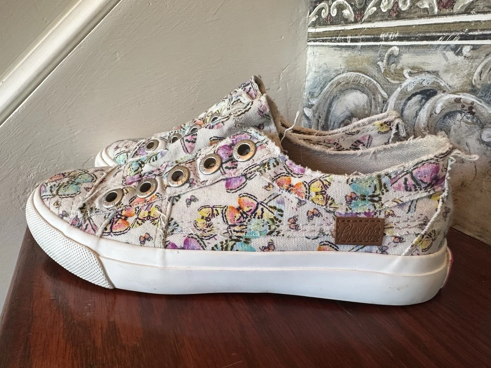 Blowfish Malibu Niños Niñas Talla 1 Lona Mariposas Zapatos Sin Cordones Tenis Foto 3 de 4