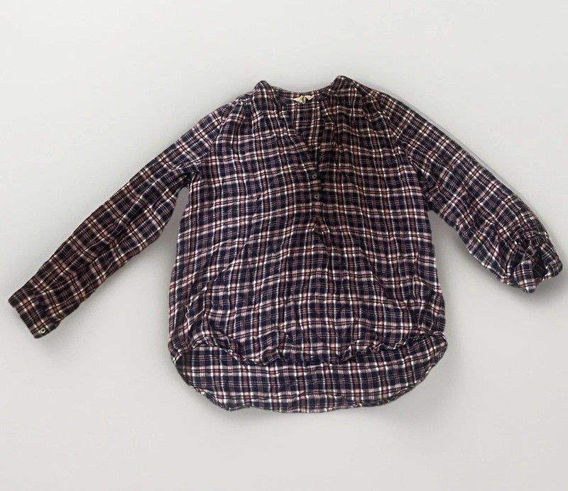JOIE Soft Black Pink White Plaid Button Top Long Sleeve High Low Shirt Top Sz XS