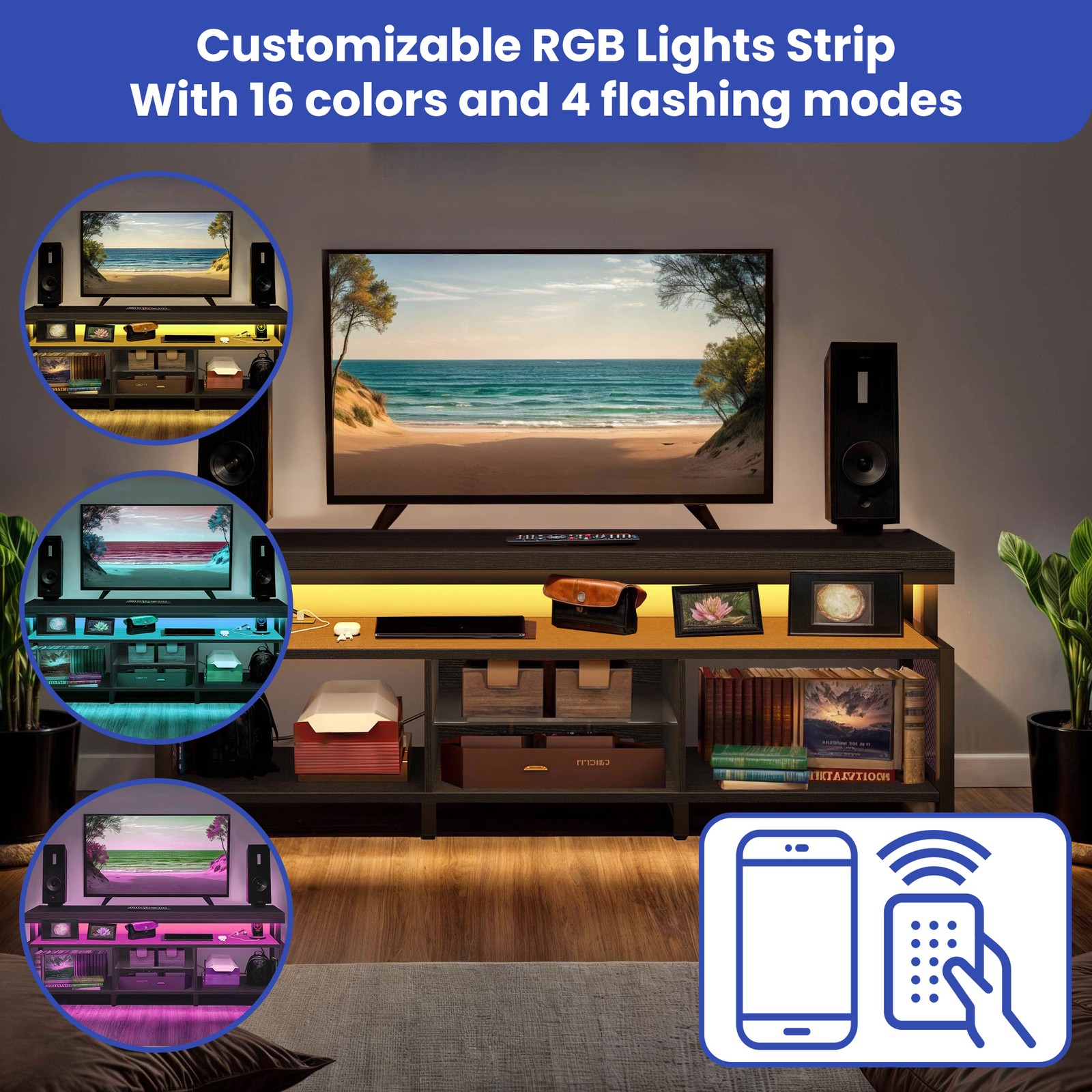 LED TV Stand for TVs Up to 70 inch With Power Outlets Media Console Living Room