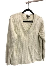 Eddie Bauer Cable-Knit V-Neck Sweater - Cream