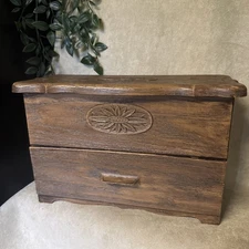 Vintage Lerner Sewing Recipe Grandmas Box Flip Lid with Drawer Faux Wood Storage