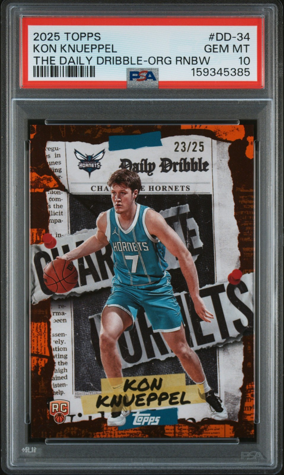 2025 TOPPS THE DAILY DRIBBLE ORANGE RAINBOW #DD-34 KON KNUEPPEL 23/25 PSA 10