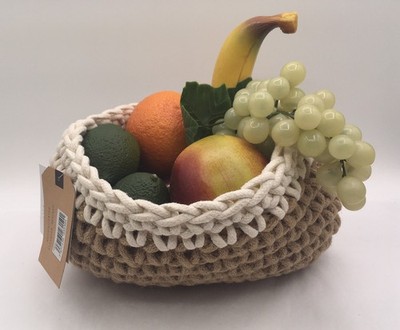 2 Urban Decor Jute Woven Braided Natural/White Counter Fruit Baskets Boho 12 x7 