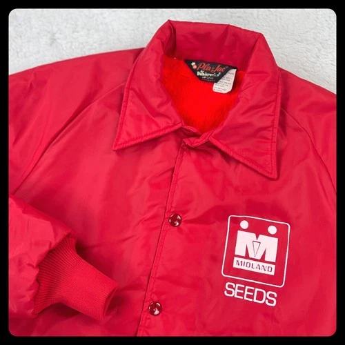 Vintage Pla-Jac Dunbrooke Midland Seeds Jacket Men's LARGE Red Nylon Fur Lined - product listing photo