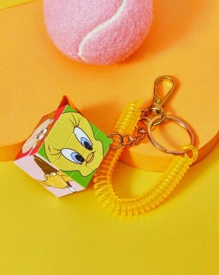 Looney Tunes Rubik's Cube Keychain Wrist Coil Tweety Bugs Taz Sylvester Licensed