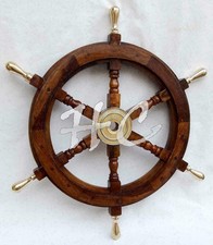Vintage Antique Helm Ship Boat Solid Brass Handle 18 inch Wooden Steering Wheel