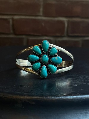 Kingman Turquoise Flower Cuff | 925 Sterling Silver E492