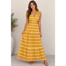 Simply Vera Vera Wang Mustard Yellow Striped Tiered Maxi Dress with Slip Fall