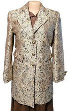 Vtg 90s Gold Brocade Jacket Women 8 Paisley Embroidered 3 Button Boho Chic