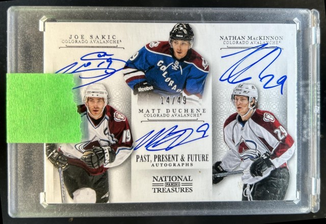 2013-14 National Treasures Matt Duchene Nathan MacKinnon Joe Sakic Auto #/49