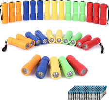 30-Pack Small Mini Flashlight Set, 5 Colors, 9-LED Handheld Flashlight with Lany