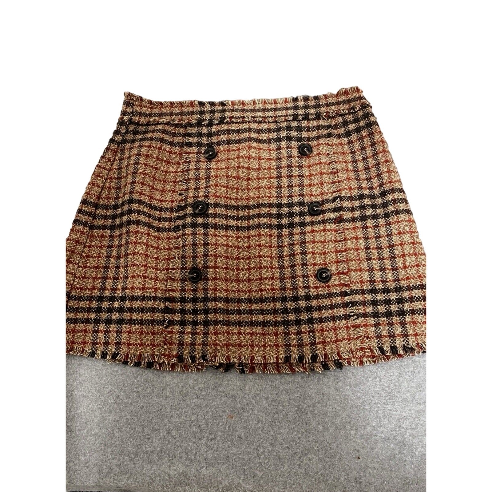 NWOT Tweed Mini Skirt Dark Academia Goth Preppy Raw Hem 6 Button Front Medium-image