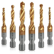 6pc HSS Titanium Combination Drill Tap Bit Set SAE 1/4" Hex Shank