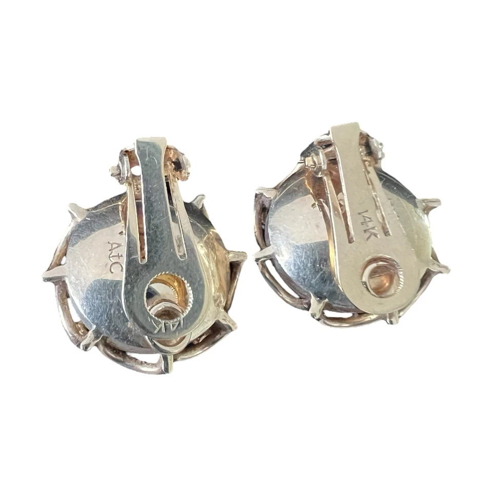 14k Yellow Gold Cultured Pearl Vintage Clip On Earrings 12g Signed AC Anchor Sym - Image 3 of 4