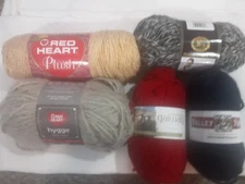 Mixed Lot Of 5 Yarn Red Heart Lion Galway Valley / Wool Acrylic 