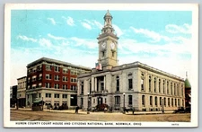 Postcard C2, Huron County Court House, & Citizens Natl Bank. Norwalk, OH.. 1911