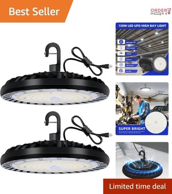 2 Pack LED High Bay Light 150W UFO Waterproof Fixture for Warehouse Garage