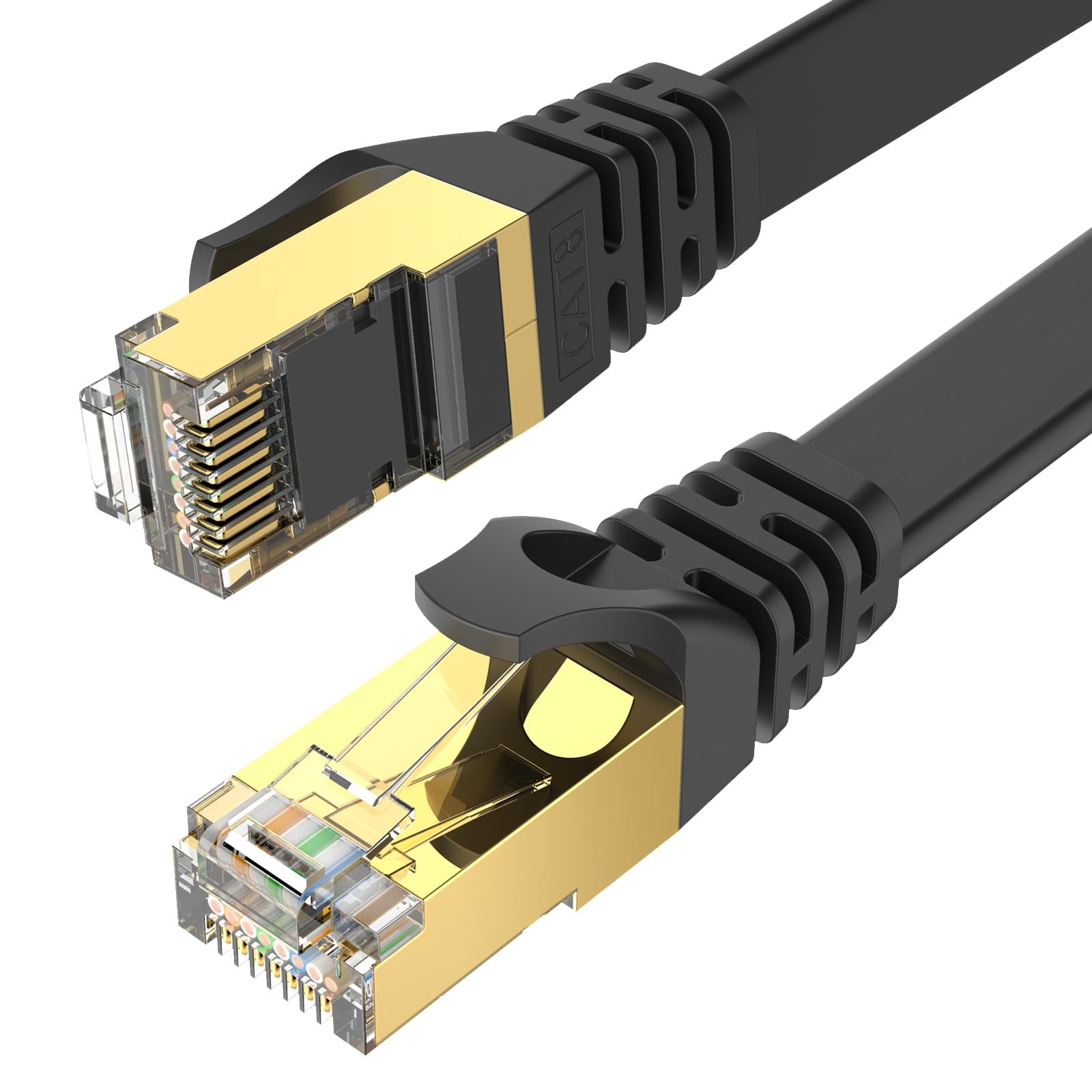High-Speed 50ft CAT8 Shielded Flat Ethernet Cable with Clips
