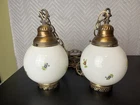 Vintage Mid Century Swag Milk Glass Pair Lamp Regency Hanging Farmhouse Cottage