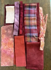 Wool Fabric Lot Primitive Rug Hooking Applique Red Pink Orange Solid Textures