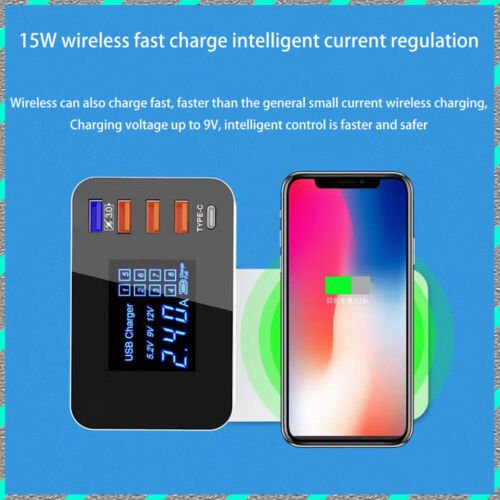 Multi-port intelligent USB+1QC3.0+1Type-c+ wireless charging station LCD display - Picture 1 of 13