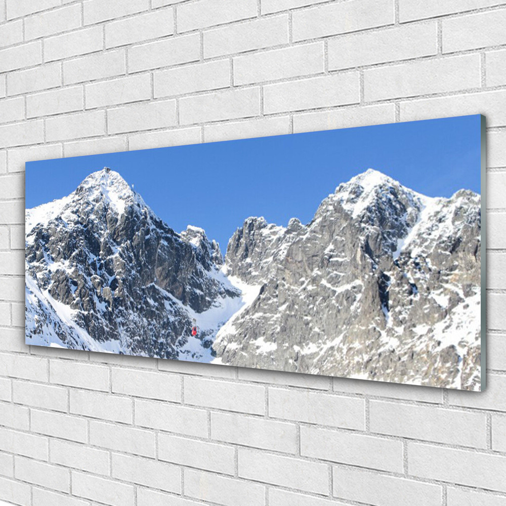 Paysage de neige en grand tableau Plexiglas 125x50 cm style chalet