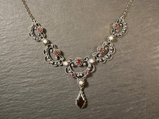 Zauberhafte 835 Silber Kette Collier Erbsenkette Granat Rot Perle Tracht