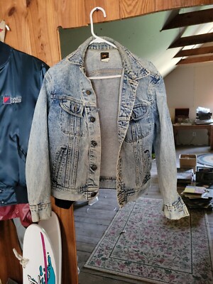 vintage medium lee stone wash acid wash jean jacket denim worn