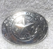 Silver The State Of Texas Star Blet Buckle Solid Heavy Side Flags Great Vintage