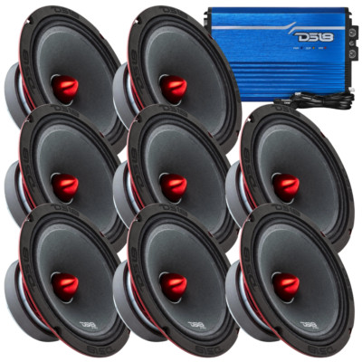 8x DS18 PRO-X8BM 8'' Mid-Range Speakers + 1x Blue FRP-2.5K Class D Mono Amplifier