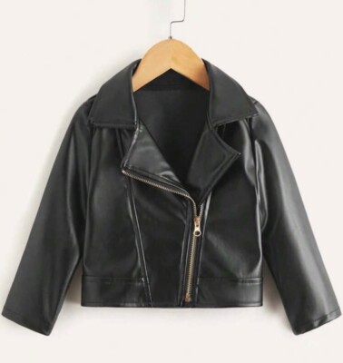 SHEIN Chaqueta corta de manga larga de efecto piel para niña preadolescente, con