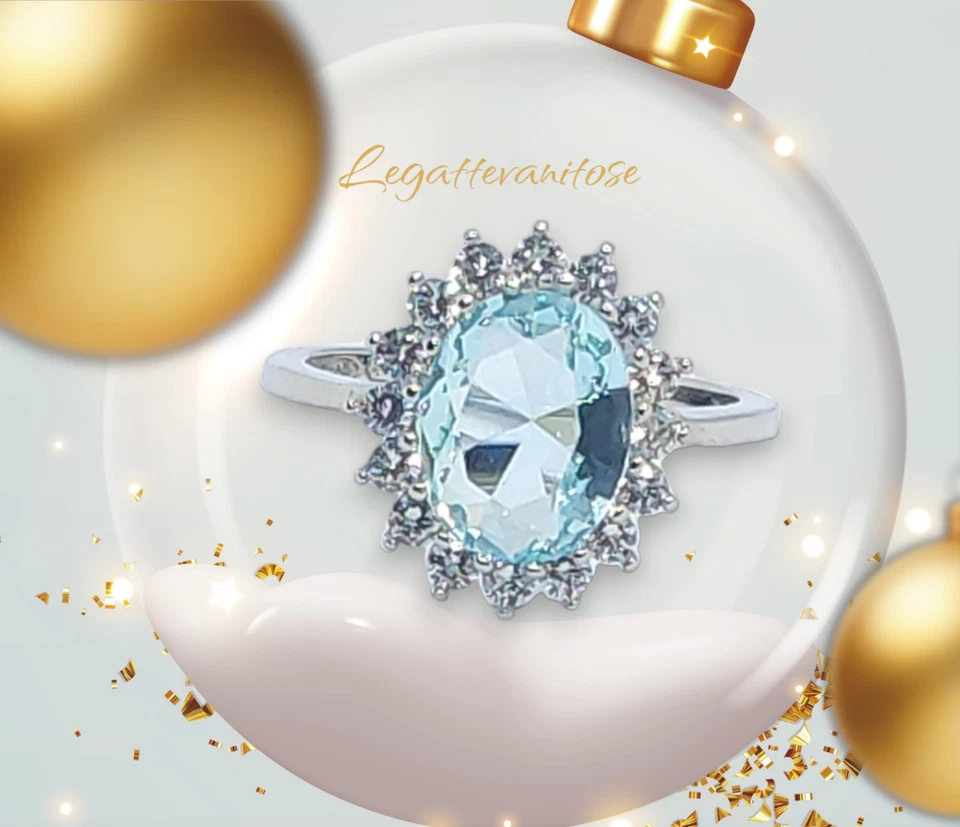 Anello donna kate in Argento 925 rodiato zirconi acquamarina CON ZIRCONI BIANCHI - Immagine 2 di 4