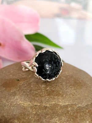 Wunderschöner Ring Silber 925, David Sigal, gravierter Achat Stein, 19,1mm
