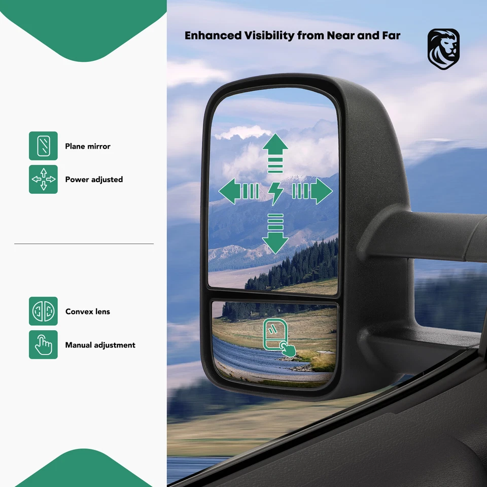 Espejo retrovisor de remolque negro conductor y pasajero para Ford F-150 1997-2003 F-250 1997-1999 Foto 2 de 4