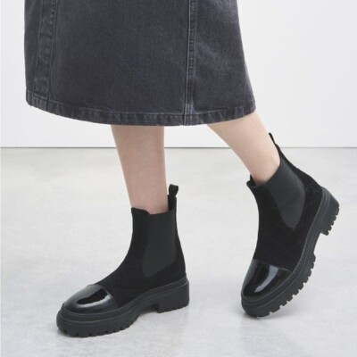 New AGL Mary Beat Quilted Ankle Boot Patent Leather Cap Toe Sz 38.5
