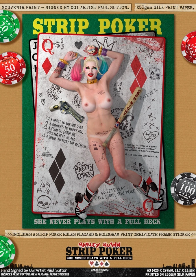 MARGOT ROBBIE SEXY HARLEY QUINN Escuadrón Suicida DC Cómic Firmado Tira de Póker Foto 2 de 4