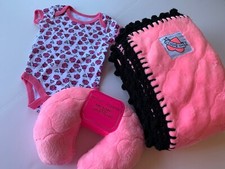 Betsey Johnson Pink  Black Double-sided Sherpa/Faux Quilt Baby Blanket Gift Set