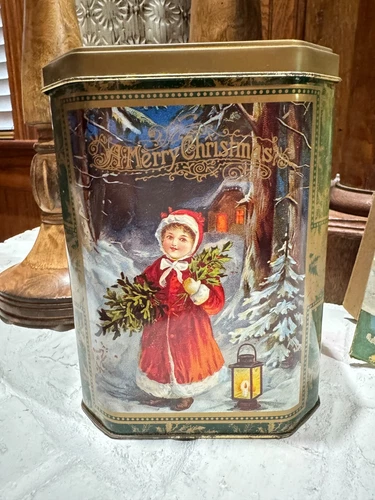 Vintage Christmas Tin Raphael Tuck  And Sons Victorian Collection with Cards