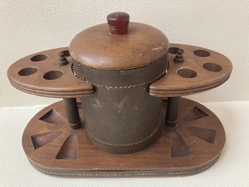 Vintage Rustic Smoking Pipe Holder w/ Tobacco Jar From Palm Beach Estate Home +