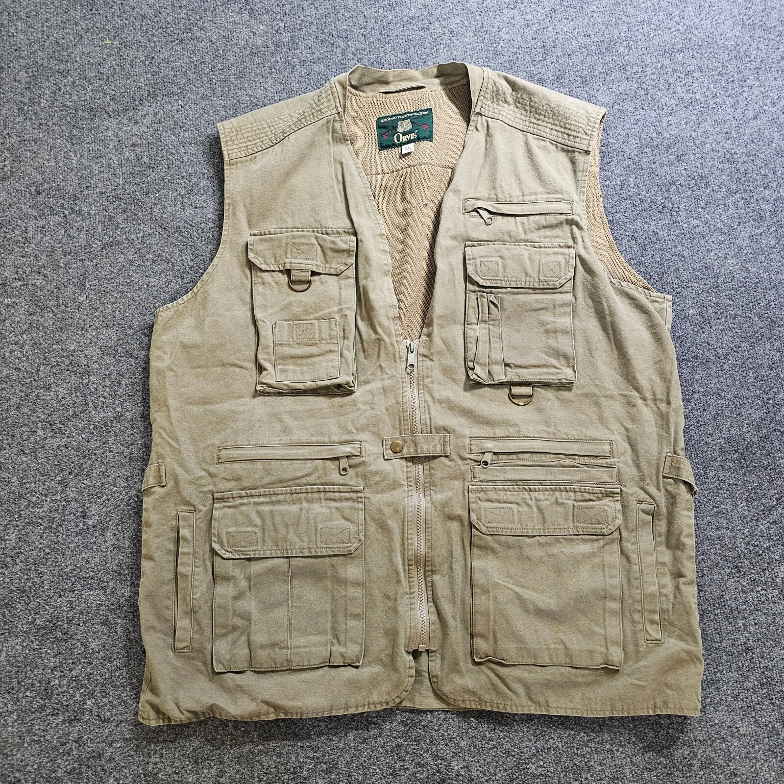 Vintage Orvis Vest Mens XL Beige Canvas Fishing Pockets Zip V Neck Photography